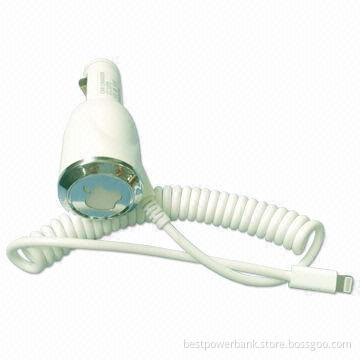 New Design Very Efficiency Car Charger for iPhone 5 with Spring Cable, Hot Selling, OEM Available